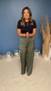 Olive Green Satin High Rise Wide Leg Trousers *FINAL SALE*