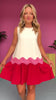 Cream Pink Red Colorblock Ric Rac Contrast Sleeveless Dress *FINAL SALE*