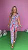 Karlie Blue Multi Abstract Satin Wrap Jumpsuit *FINAL SALE*