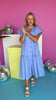 Blue Button Front Flutter Sleeve Midi Dress