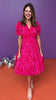 Pink V Frill Neck Short Poet Sleeves Midi Dress *FINAL SALE*