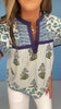 THML Blue Multi Print V Neck Flutter Sleeve Top