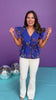 Blue Floral Printed V Neck Peplum Top *FINAL SALE*