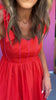 Red Scallop Bow Tie Shoulder Inset Pipe Detail Dress