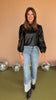 Black Faux Leather Frilled Neck Long Sleeve Top *FINAL SALE*