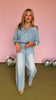 Denim Washed Collared Snap Button Cinched Waist Jumpsuit