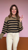 Taupe Stripe Knit Split Cuff Stitch Detail Sweater *FINAL SALE*