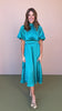 Turquoise High Neck Bell Sleeve Open Back Midi Dress *FINAL SALE*