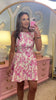 Ivory Woven Print Boat Neckline Open Back Bow Dress