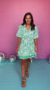 Green Paisley Printed Two Tone Ric Rac Bubble Short Sleeve Dress