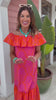 SSYS Lennon Printed Off The Shoulder Maxi Dress In Pink and Orange