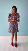 SSYS Red White and Navy Floral Puff Short Sleeve Collared Scuba Dress