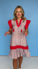 Red Printed Contrast Ruffle Sleeve Tiered Dress