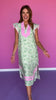 Green Pink Floral Contrast Collar Midi Dress