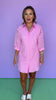 Pink Eyelet Lace Embroidered Shirt Dress
