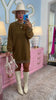 Brown Crew Neck Drop Shoulder Long Sleeve Dress *FINAL SALE*