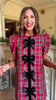 SSYS Everly Velvet Bow Trim Puff Sleeve Shift Dress In Red Tartan