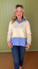 Cream Solid Knit Collared Long Sleeve Twofer Top