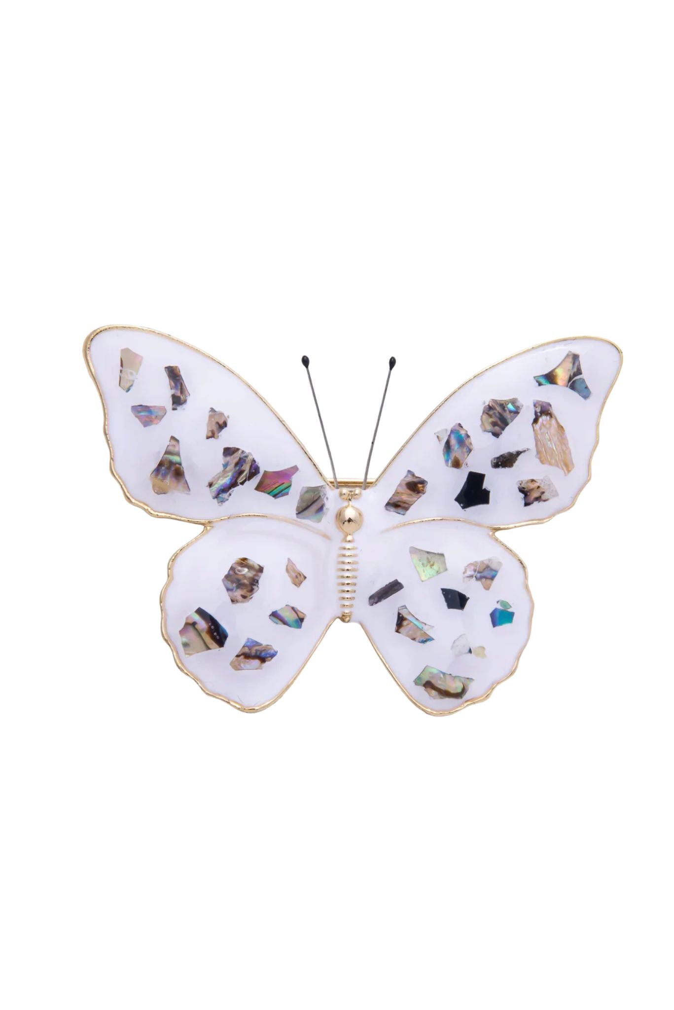 White Enamel Iridescent Flakes Butterfly Brooch