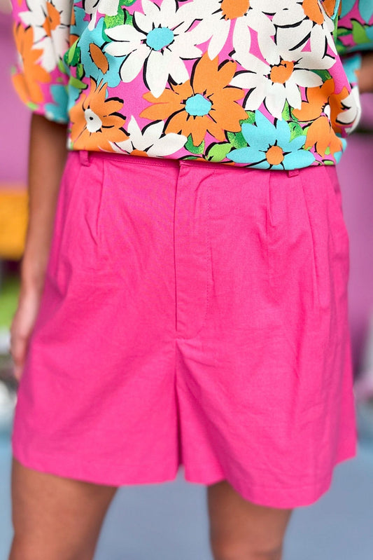 fuchsia High Waist Pleated Midi Shorts, high waisted, spring look, must have, april in aruba, mom style, shop style your senses by mallory fitzsimmons