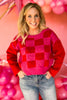 Hot Pink Red Checkered Heart Detail Sweater, valentine's day, all pink, mom style, trendy, must have, shop style your senses by mallory fitzsimmons