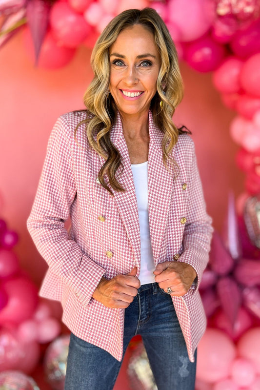 Pink Tweed Gold Button Blazer