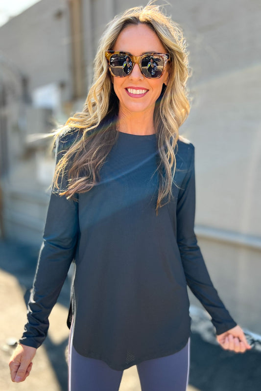 Charcoal Long Sleeve Active Top SSYS The Label, fall fashion, layers, must have, everyday wear, workout, mom style, shop style your senses by mallory fitzsimmons