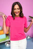 Hot Pink Pleated Puff Short Sleeve Sweatshirt Top, bubble sleeve, frill neck, spring color, spring look, must have, mom style, shop style your senses by mallory fitzsimmons