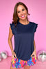 SSYS navy Ruffle Shoulder Sleeveless High Low Active Tank, ruffle shoulder, side split, active tank, must have, gym wear, shop style your senses by mallory fitzsimmons