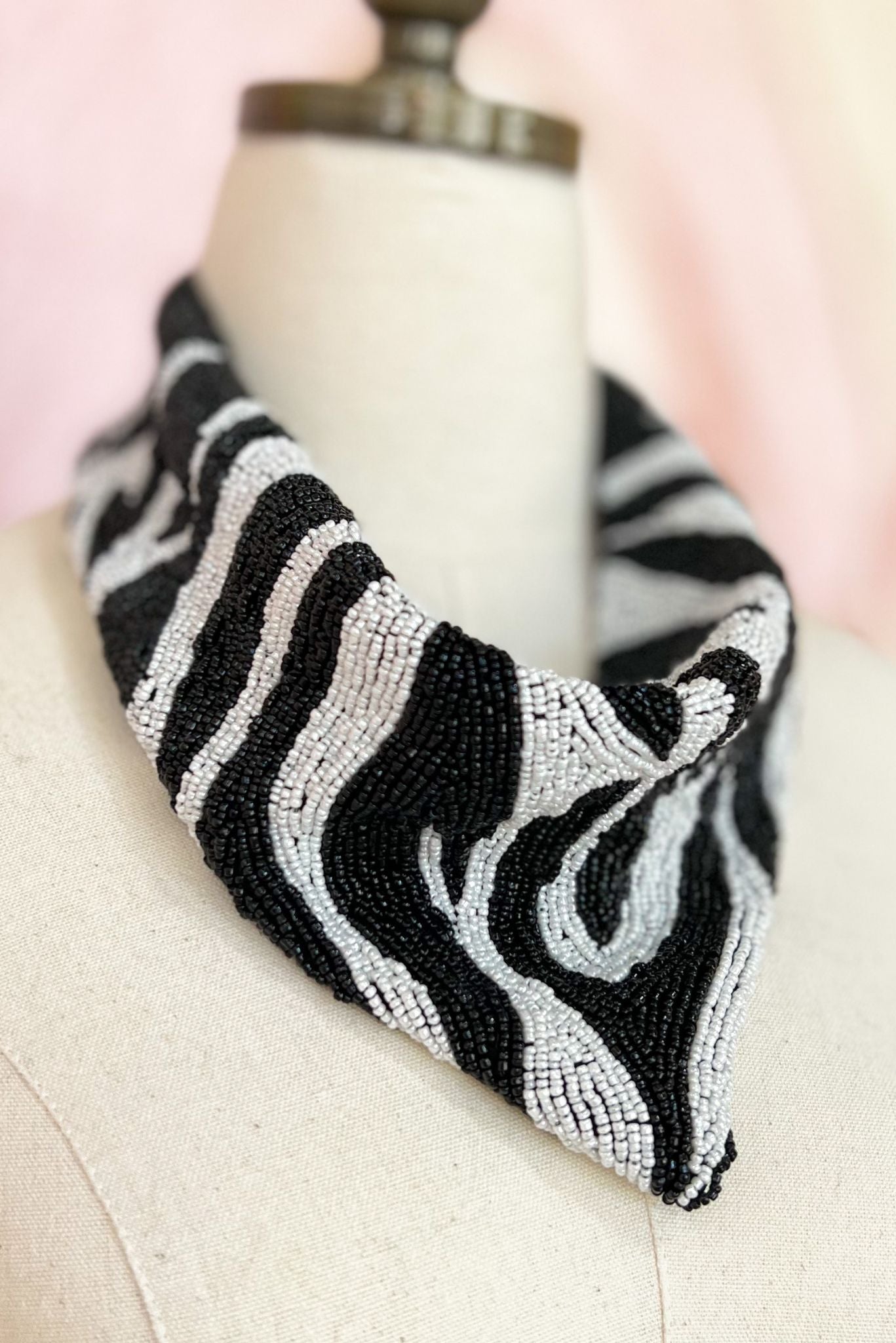 Black White Animal Stripe Seed Bead Collar Necklace, fall fashion, fall must have, elevated look, trendy, mom style, shop style your senses by mallory fitzsimmons