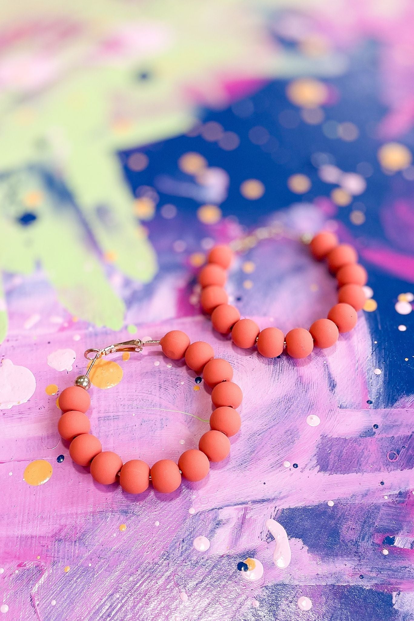 Muted Orange Ball Hoop Earrings