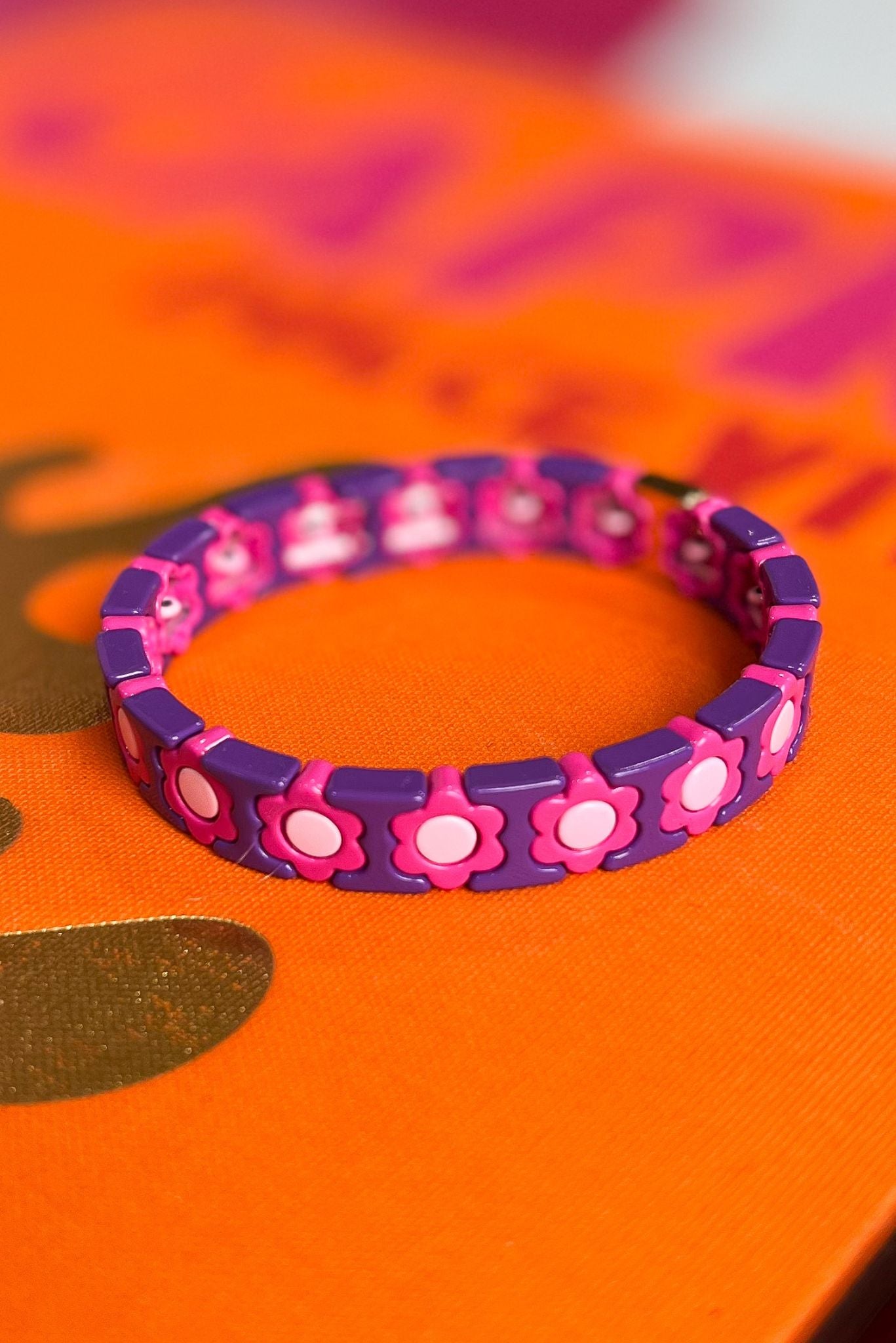 purple hot pink Flower Tile Bracelet, fall fashion, fall stack, must have, elevated look, elevated stack, mom style, shop style your senses by mallory fitzsimmons