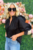 Black Poplin Ruffle Sleeve V Neck Top by Karlie, fall fashion, fall must have, elevated look, mom style, shop style your senses by mallory fitzsimmons