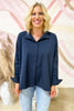 Navy Pleated Back Button Down Top SSYS The Label *FINAL SALE*