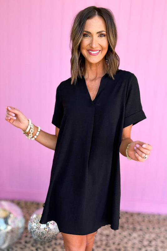 SSYS black Collared Crepe Dress, collar detail, shift dress, v neck, must have, office look, shop style your senses by mallory fitzsimmons