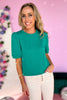 emerald Pleated Puff Short Sleeve Sweatshirt Top, february collection, everyday look, spring fashion, mom style, must have, shop style your senses by mallory fitzsimmons