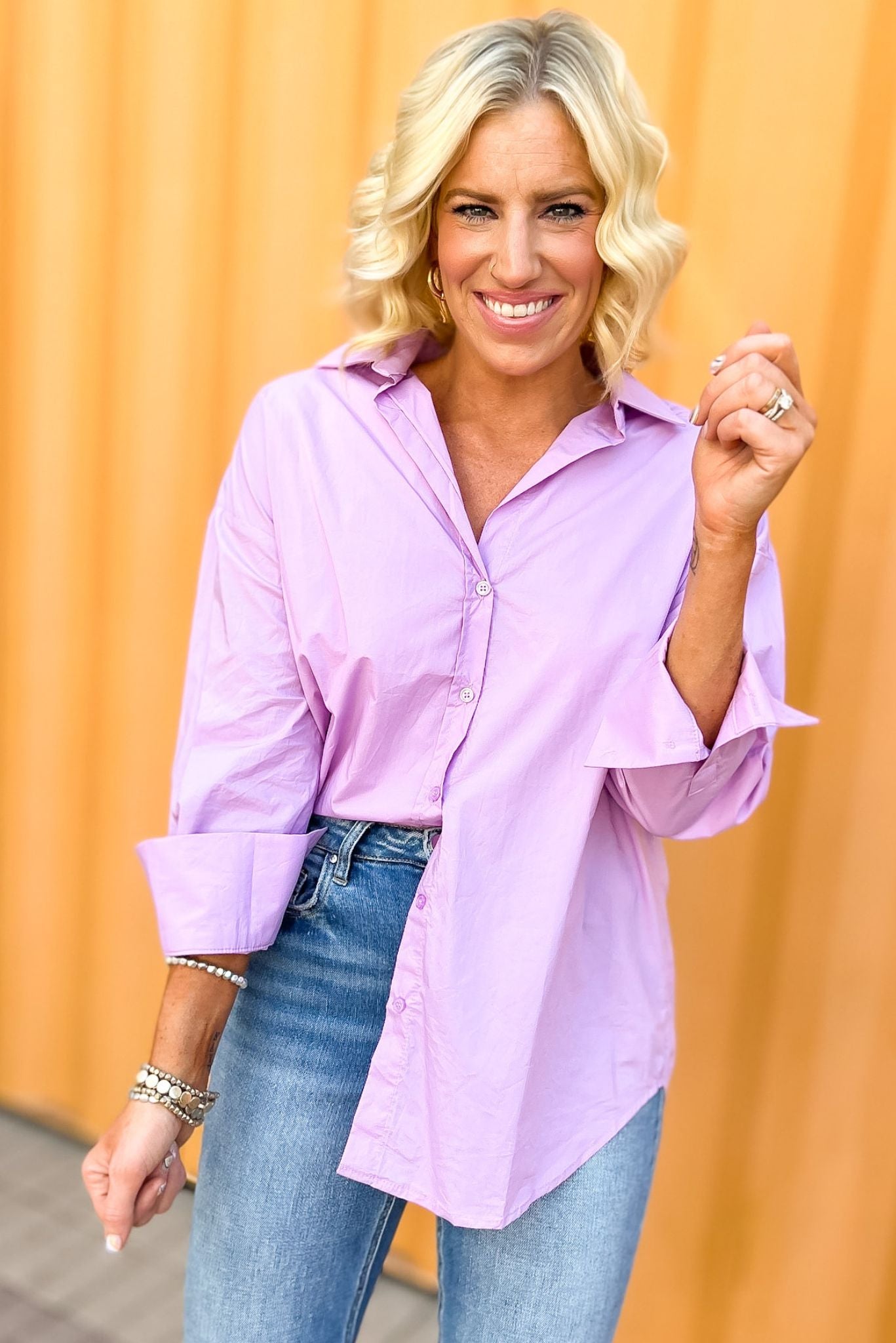 Purple Oversized Collared Button Down Top