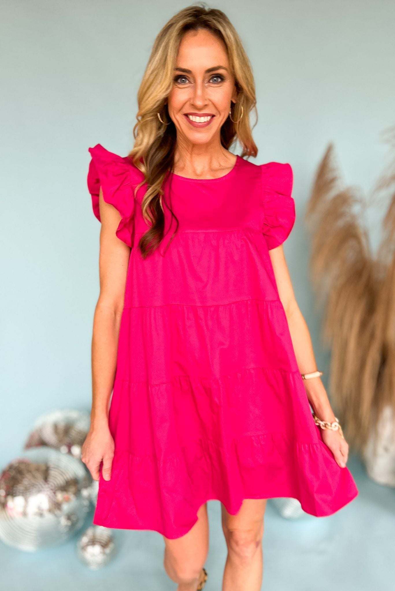 fuchsia  Ruffle Cap Sleeve Tiered Dress *Final Sale*, spring fashion, must have, ruffle tiered dress, everyday wear, mom style, shop style your senses by mallory fitzsimmons