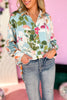 Blue Floral Collared Button Down Long Sleeve Top