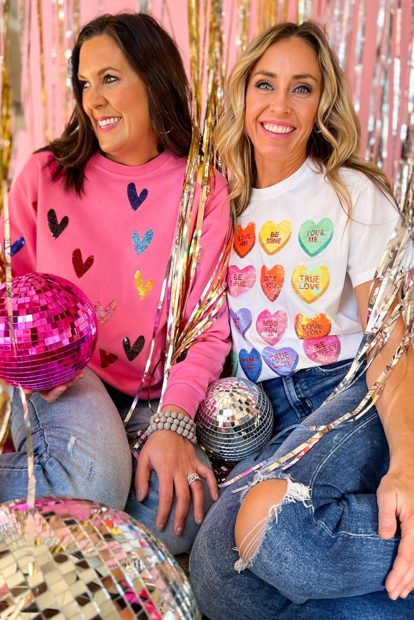 Queen Of Sparkles White Sequin Sweethearts Tee Shirt, queen of sparkles, valentine's day, all pink, trendy, date night look, mom style, elevated look, shop style your senses by mallory fitzsimmons