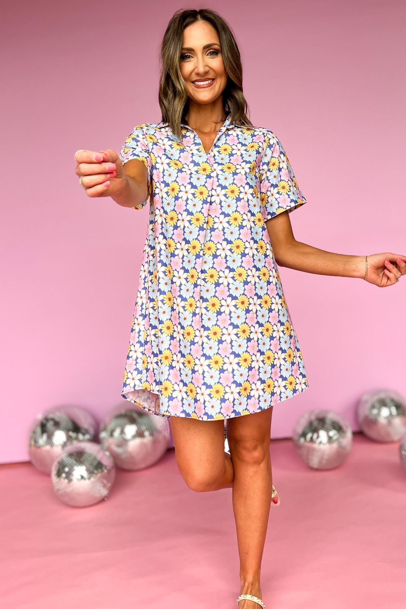 SSYS Blue Floral Print Collared Poplin Dress, collar detail poplin, v neck, everyday wear, mom style, shop style your senses by mallory fitzsimmons