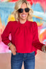 Red Mock Neck Pleat Detail Long Sleeve Top, holiday look, fall must have, mom style, work wear, shop style your senses by mallory fitzsimmons