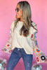 Cream French Terry Round Neck Colorful Crochet Sleeve Top, crochet detail, groovy, fall transition piece, must have, shop style your senses by mallory fitzsimmons
