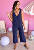 Navy V Neck Sleeveless Straight Leg Linen Blend Jumpsuit, v neck, linen, easy fit, must have, summer staple, shop style your senses by mallory fitzsimmons