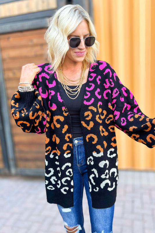 Black Mix Animal Print Open Cardigan Sweater, sweater weather, layered look, vibrant colors, mom style, shop style your senses by mallory fitzsimmons