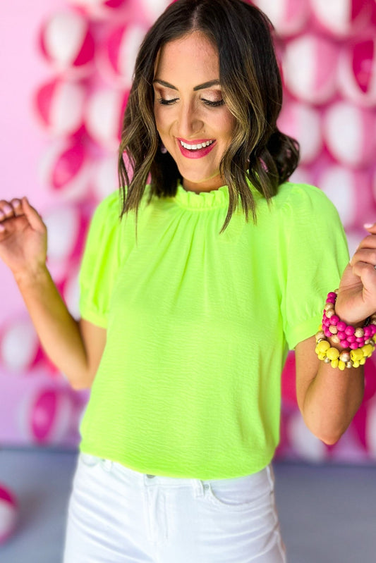 lime Frill Neck Puff Short Sleeve Top, spring break, resort wear, frill neck, puff sleeve, shop style your senses by mallory fitzsimmons