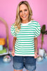 green Striped Puff Short Sleeve Top, puff sleeve, stripe detail, must have, easy fit, knit, shop style your senses by mallory fitzsimmons