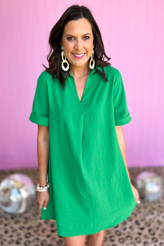 SSYS Kelly Green Collared Crepe Dress, collar detail, shift dress, v neck, must have, office look, shop style your senses by mallory fitzsimmons