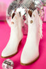 White Fringe Gold Detailed Western Cowboy Boots, fringe detail, summer look, western, moon detail, trendy, shop style your senses by mallory fitzsimmons