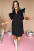 SSYS black Ruffle Shoulder Poplin Dress, ruffle detail, poplin, pleated front, mom style, must have, shop style your senses by mallory fitzsimmons